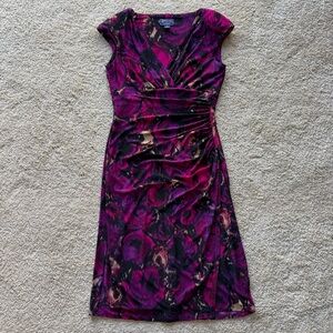 American Living Ruched V-Neck Floral Midi Dress Size 2